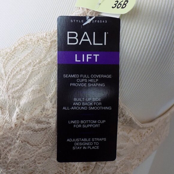 Bali Bra Lace Desire Lift Underwire Size 36B Cream Tan Nude Adjustable Straps - Picture 5 of 7